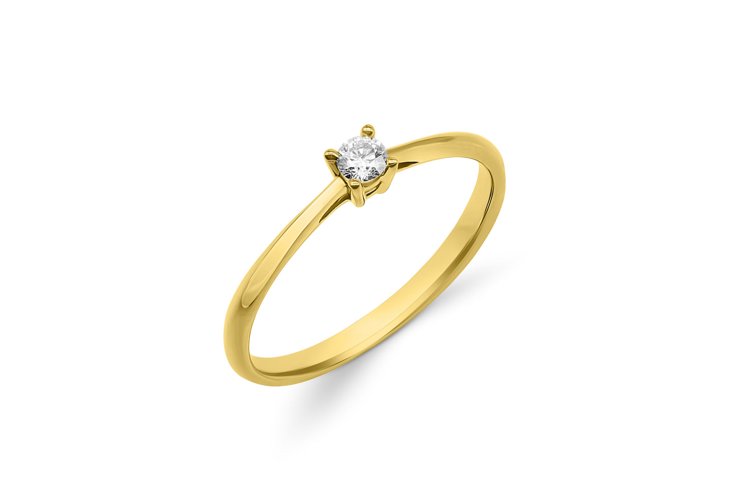 Verlobungsring Solitär mit 0,1ct Diamant in 750 (18K) Gelbgold 4-Krappenfassung