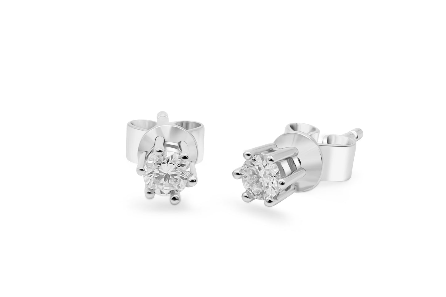 Ohrstecker Solitär mit 0,2ct Diamanten in 750 (18K) Weißgold 6-Krappenfassung