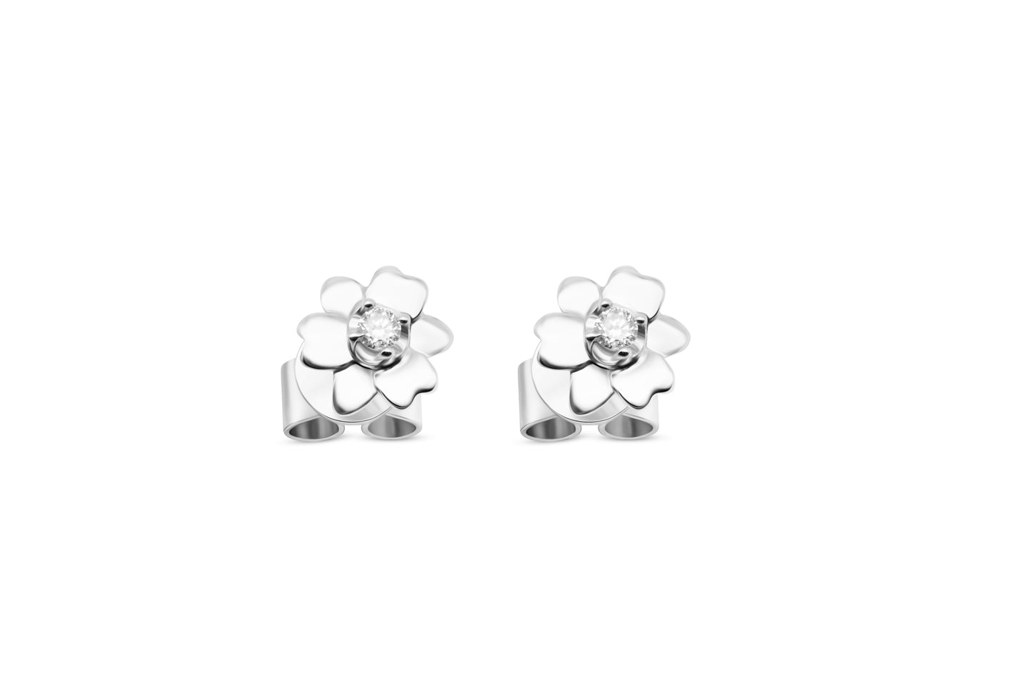 Ohrstecker Blume mit 0,034ct Diamanten aus 375 (9K) Weißgold