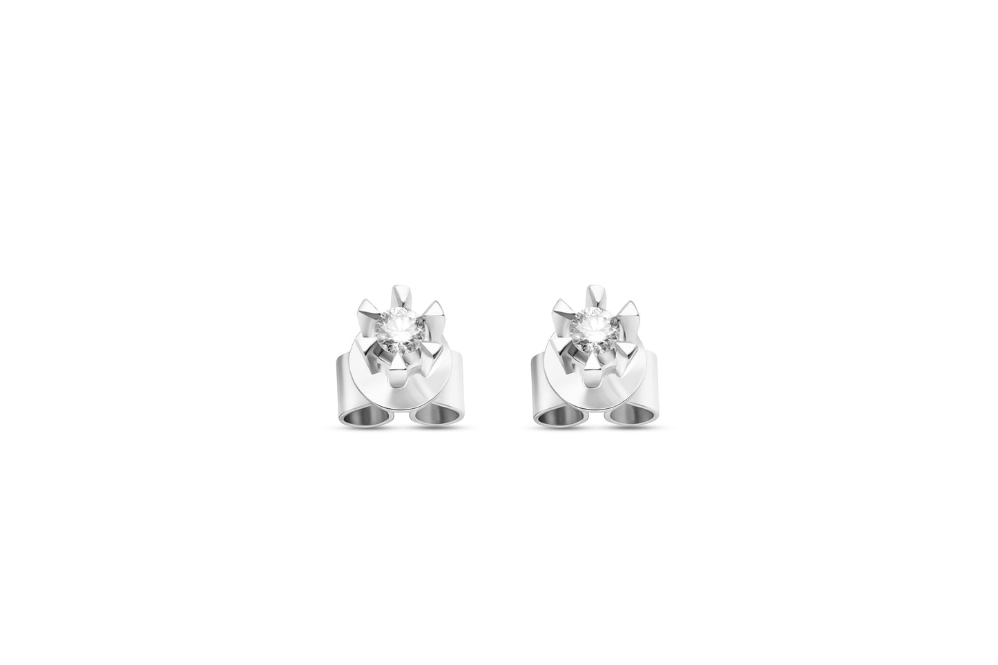 Ohrstecker Solitär mit 0,05ct Diamanten in 375 (9K) Weißgold 6-Krappenfassung