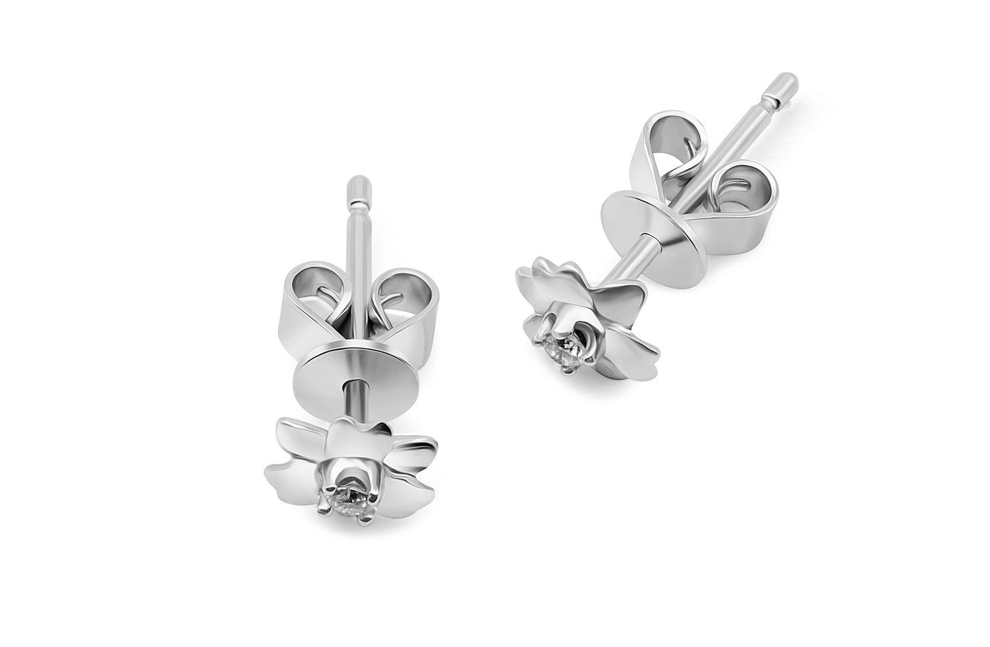 Ohrstecker Blume mit 0,034ct Diamanten aus 375 (9K) Weißgold