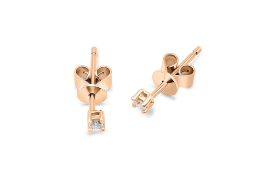 Ohrstecker Solitär mit 0,05ct Diamanten in 375 (9K) Rotgold 4-Krappenfassung