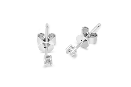 Ohrstecker Solitär mit 0,05ct Diamanten in 375 (9K) Weißgold 4-Krappenfassung