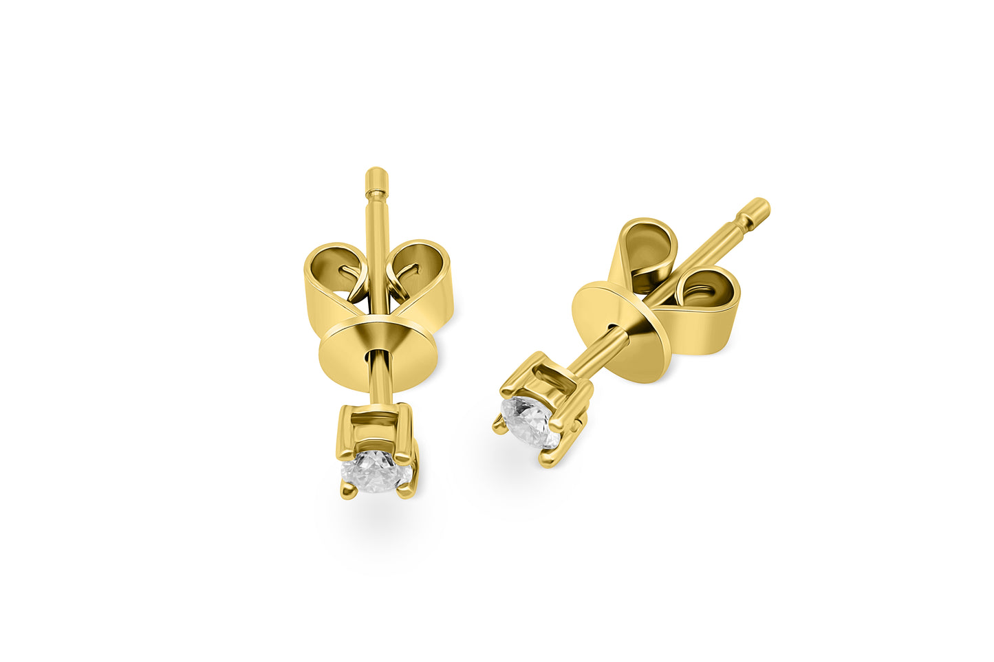 Ohrstecker Solitär mit 0,1ct Diamanten in 750 (18K) Gelbgold 4-Krappenfassung