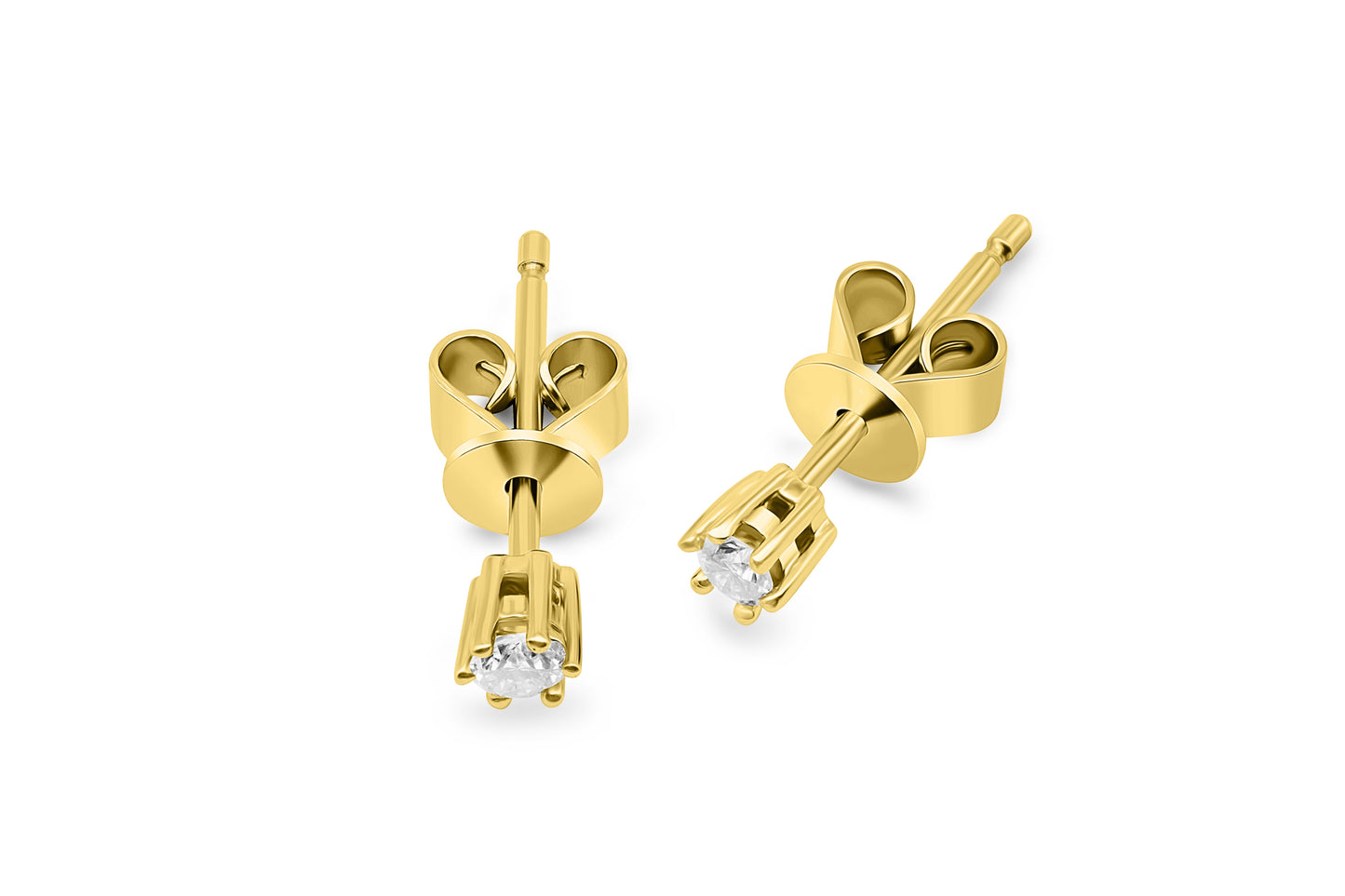 Ohrstecker Solitär mit 0,1ct Diamanten in 750 (18K) Gelbold 6-Krappenfassung