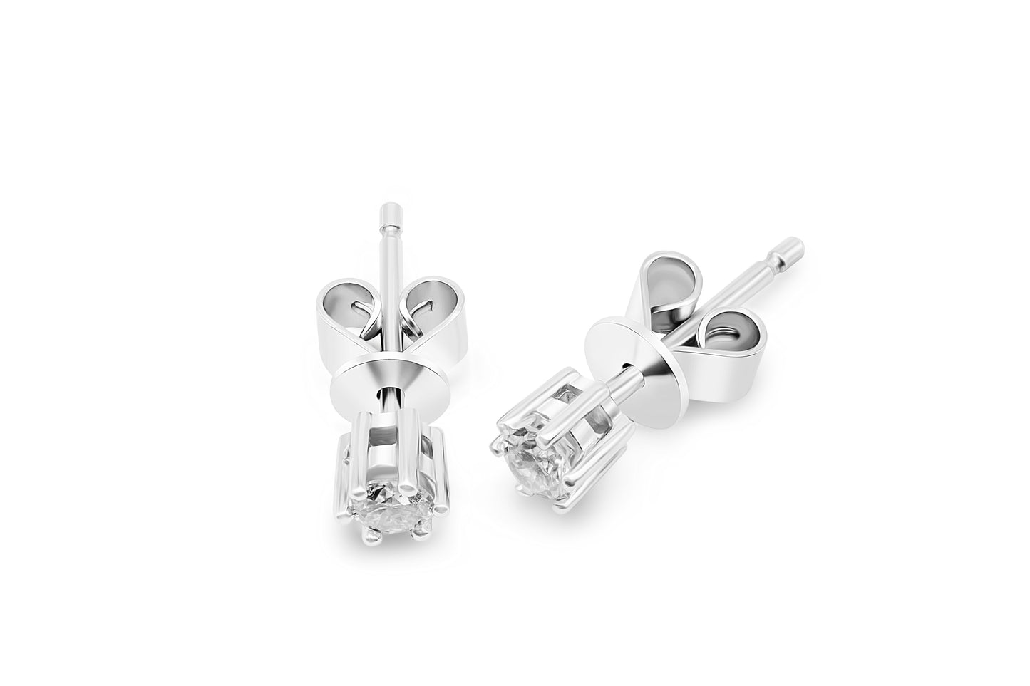 Ohrstecker Solitär mit 0,2ct Diamanten in 750 (18K) Weißgold 6-Krappenfassung