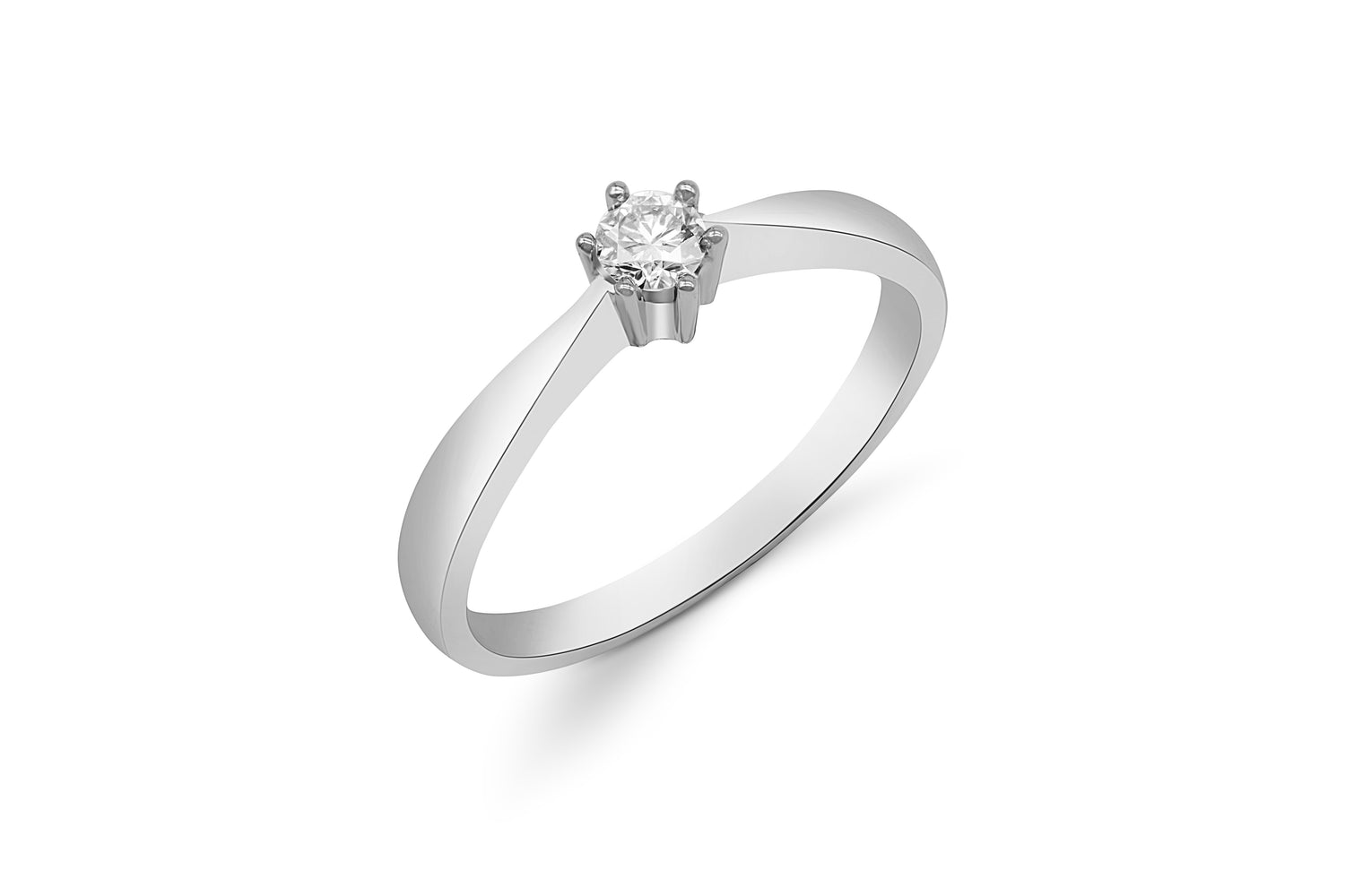 Verlobungsring Solitär mit 0,15ct Diamant in 750 (18K) Weißgold 6-Krappenfassung