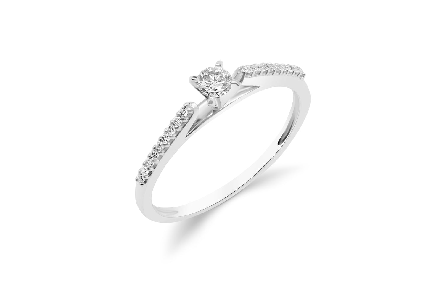 Verlobungsring Solitär Pave mit 0,21ct Diamanten in 750 (18K) Weißgold 4-Krappenfassung