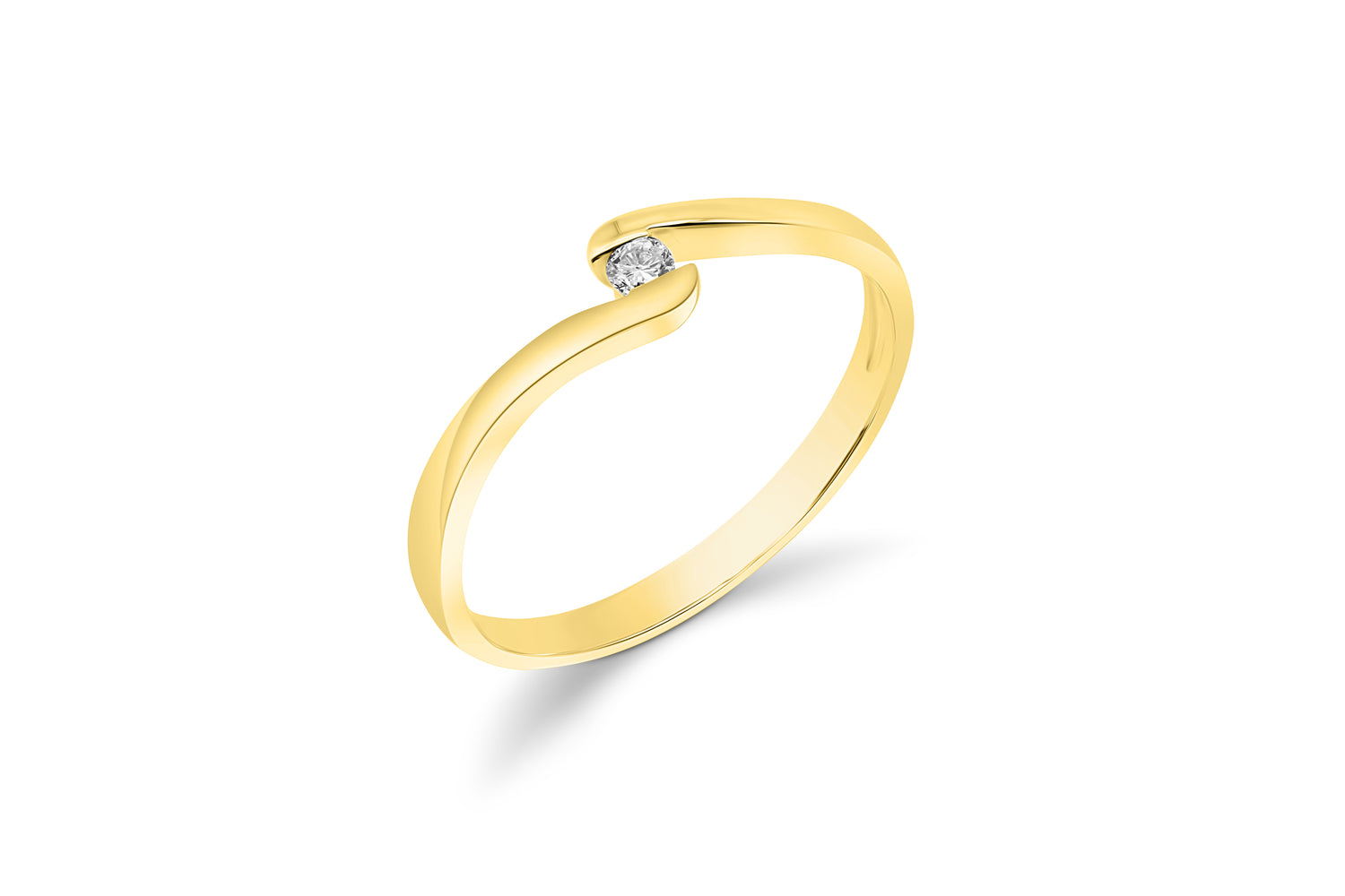 Verlobungsring Spannring Wave mit 0,05ct Diamant in 375 (9K) Gelbgold