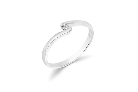 Verlobungsring Spannring Wave mit 0,05ct Diamant in 375 (9K) Weißgold