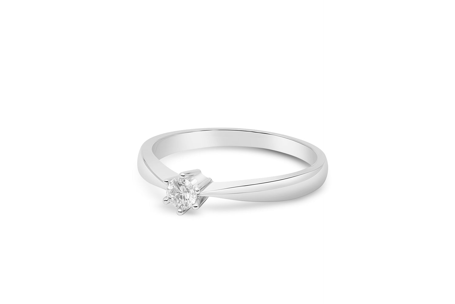 Verlobungsring Solitär mit 0,15ct Diamant in 750 (18K) Weißgold 6-Krappenfassung