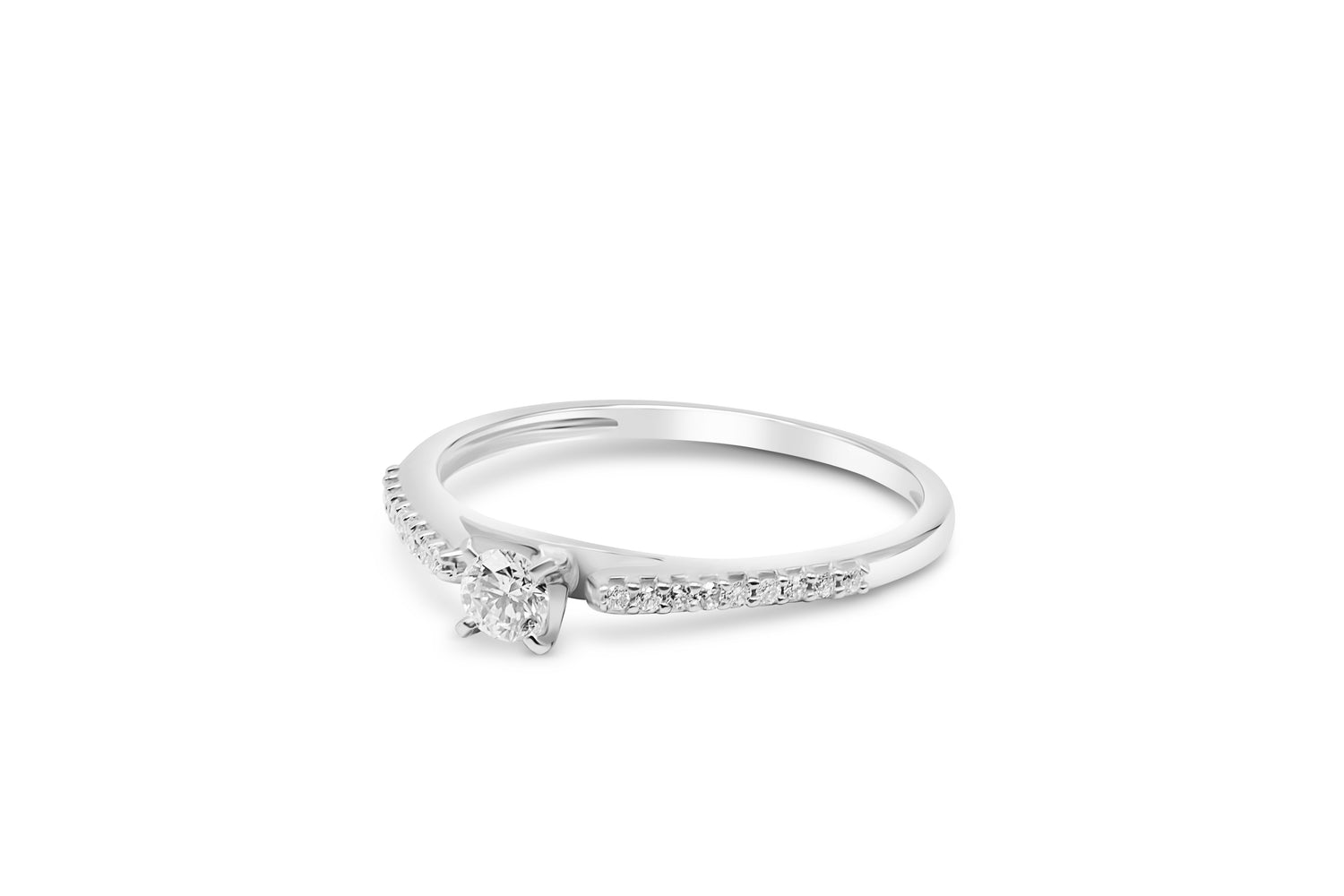 Verlobungsring Solitär Pave mit 0,21ct Diamanten in 750 (18K) Weißgold 4-Krappenfassung