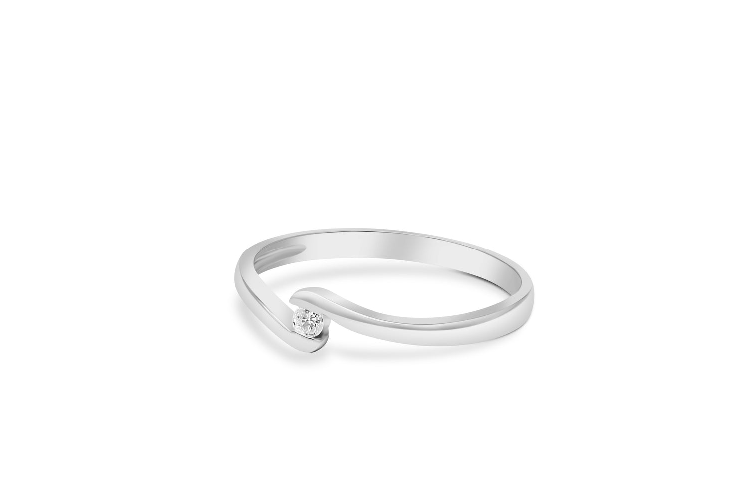 Verlobungsring Spannring Wave mit 0,05ct Diamant in 375 (9K) Weißgold