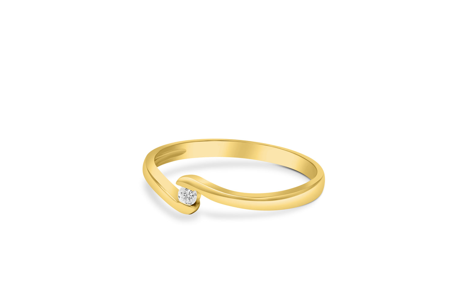 Verlobungsring Spannring Wave mit 0,05ct Diamant in 375 (9K) Gelbgold