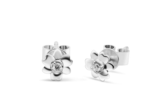 Ohrstecker Blume mit 0,034ct Diamanten aus 375 (9K) Weißgold