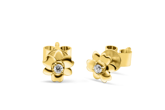 Ohrstecker Blume mit 0,034ct Diamanten aus 375 (9K) Gelbgold