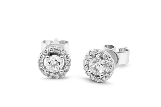 Ohrstecker Solitär umrandet mit 0,34ct Diamanten in 750 (18K) Weißgold