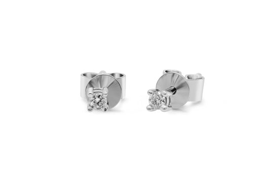 Ohrstecker Solitär mit 0,05ct Diamanten in 375 (9K) Weißgold 4-Krappenfassung
