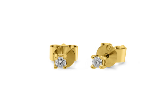 Ohrstecker Solitär mit 0,05ct Diamanten in 375 (9K) Gelbgold 4-Krappenfassung