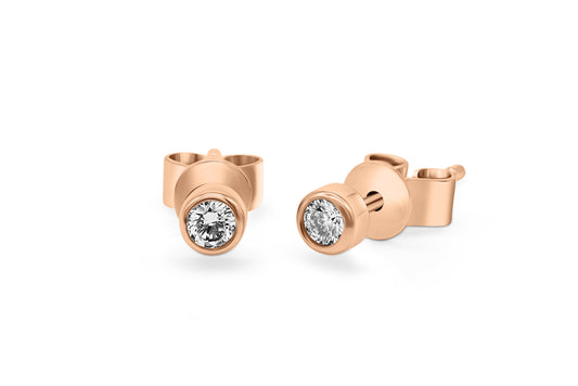 Ohrstecker Solitär mit 0,11ct Diamanten in 750 (18K) Rotgold Zargenfassung