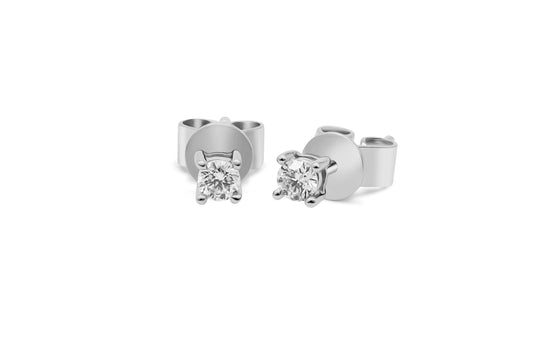 Ohrstecker Solitär mit 0,1ct Diamanten in 750 (18K) Weißgold 4-Krappenfassung