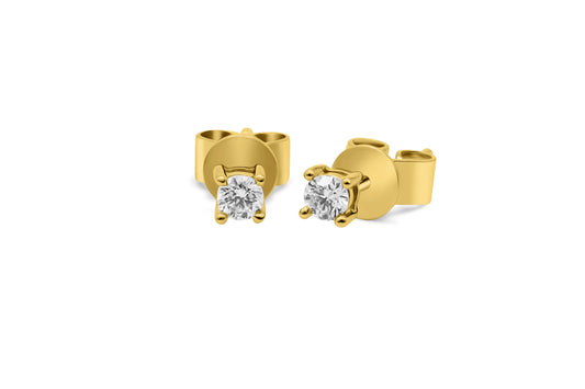 Ohrstecker Solitär mit 0,1ct Diamanten in 750 (18K) Gelbgold 4-Krappenfassung
