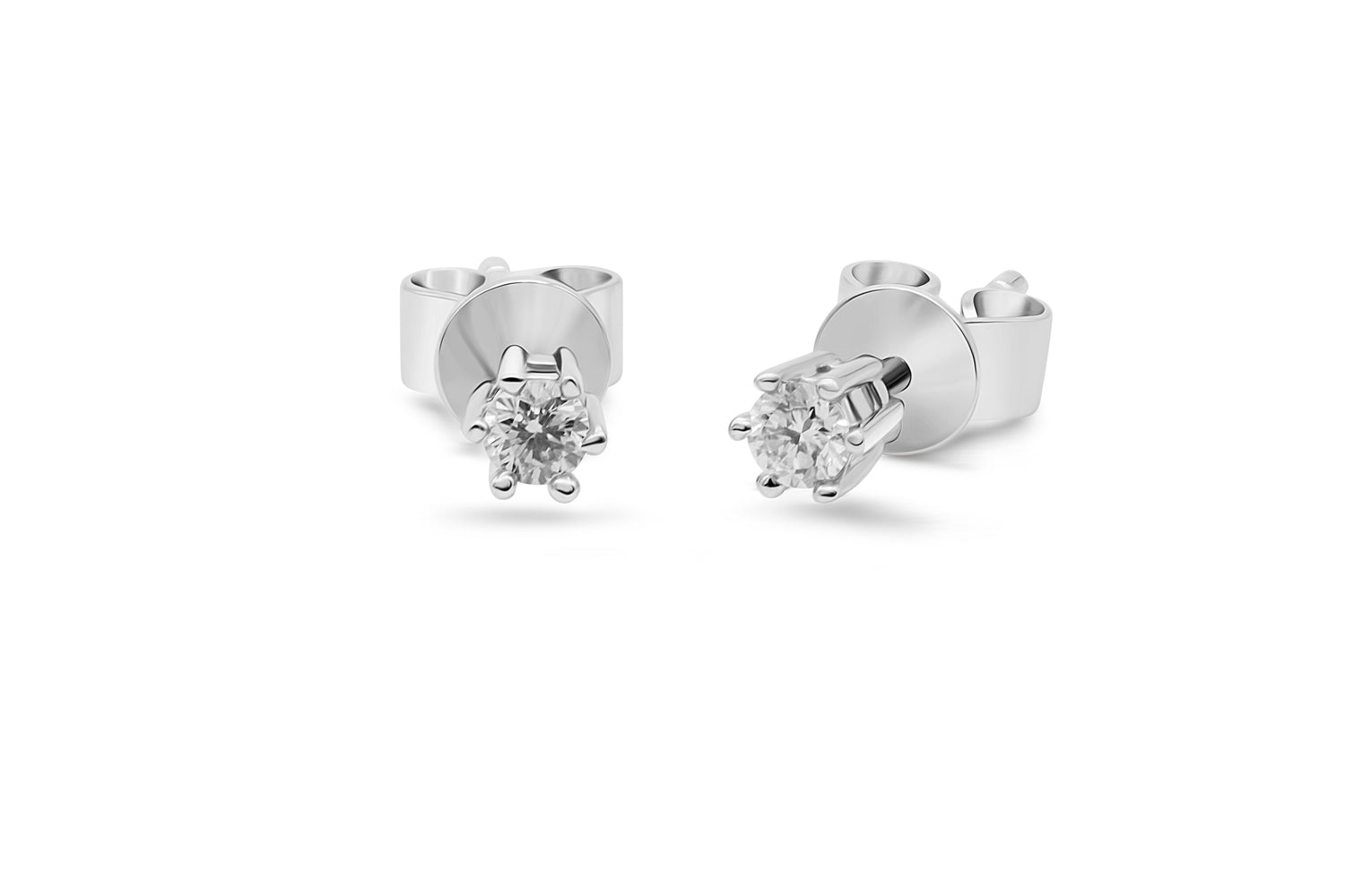 Ohrstecker Solitär mit 0,1ct Diamanten in 750 (18K) Weißgold 6-Krappenfassung