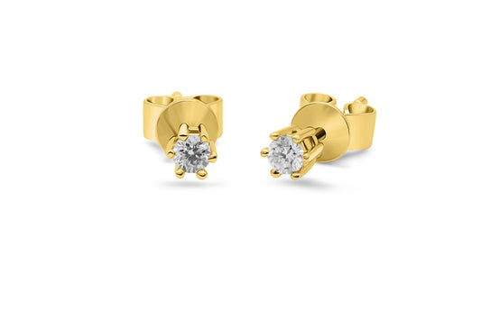 Ohrstecker Solitär mit 0,1ct Diamanten in 750 (18K) Gelbold 6-Krappenfassung