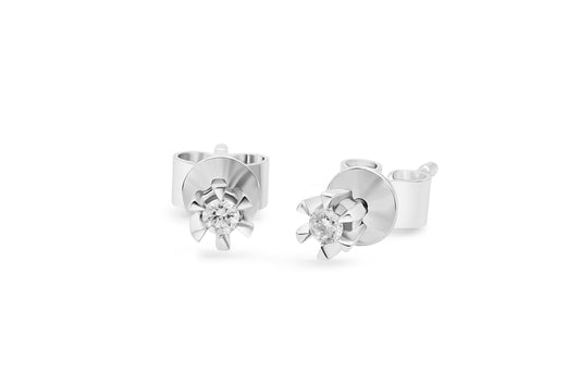 Ohrstecker Solitär mit 0,05ct Diamanten in 375 (9K) Weißgold 6-Krappenfassung