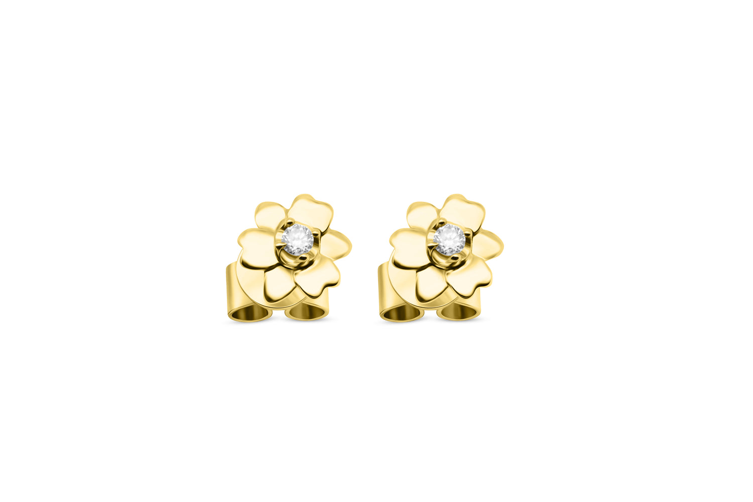 Ohrstecker Blume mit 0,034ct Diamanten aus 375 (9K) Gelbgold