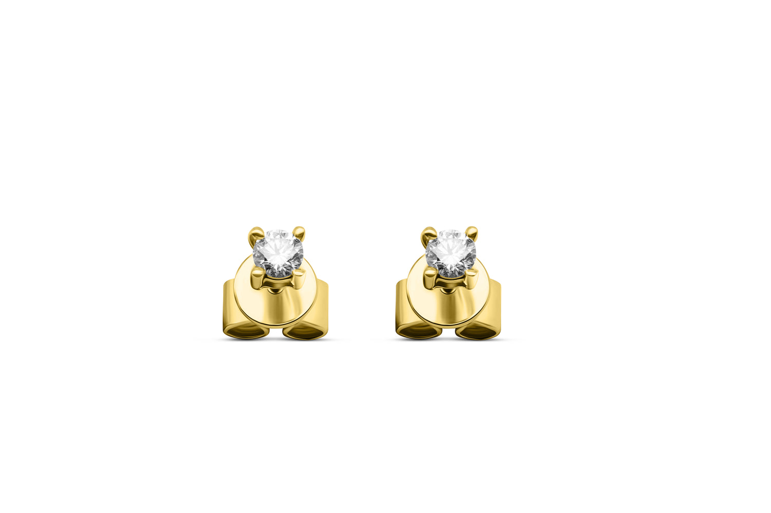 Ohrstecker Solitär mit 0,1ct Diamanten in 750 (18K) Gelbgold 4-Krappenfassung