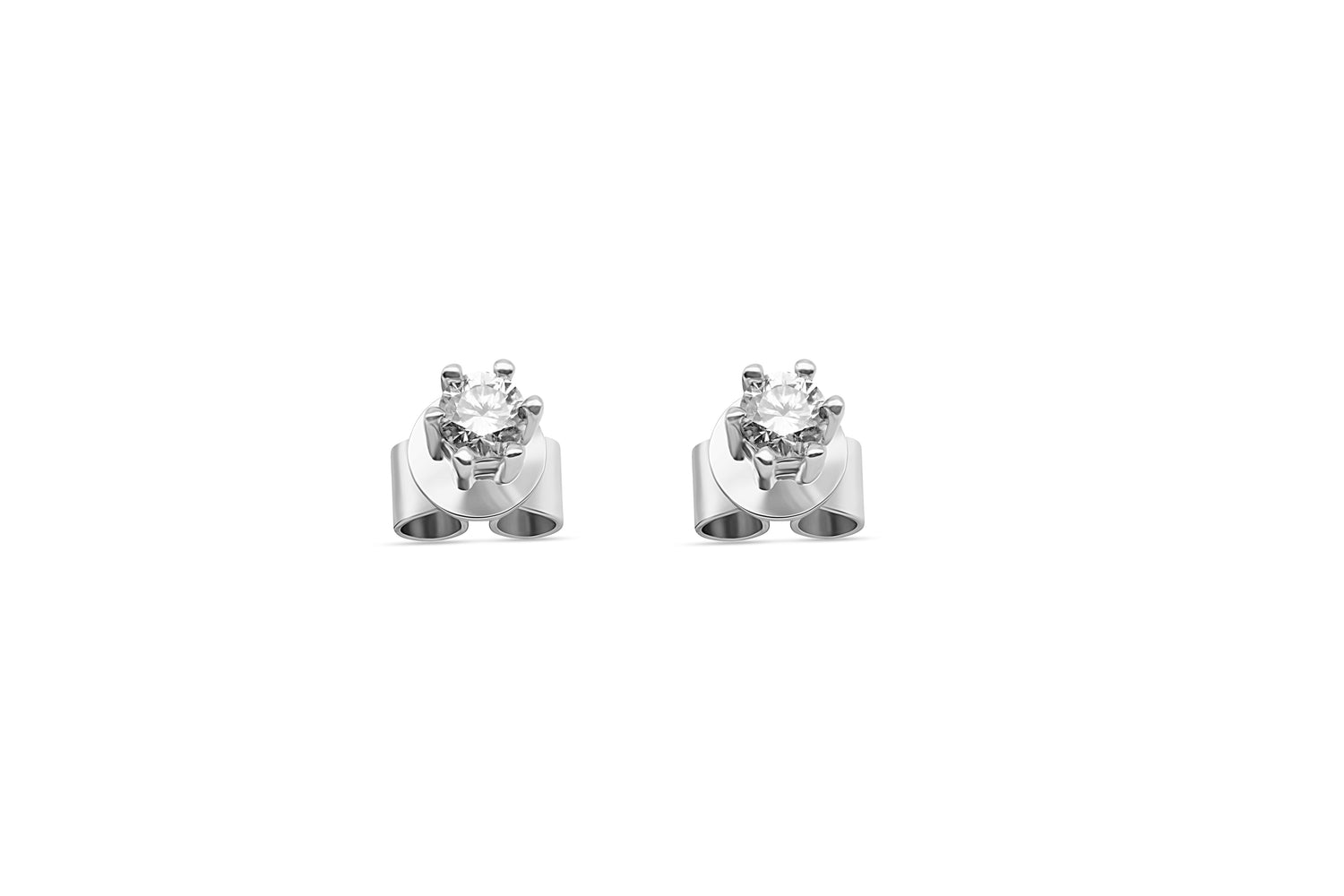 Ohrstecker Solitär mit 0,1ct Diamanten in 750 (18K) Weißgold 6-Krappenfassung