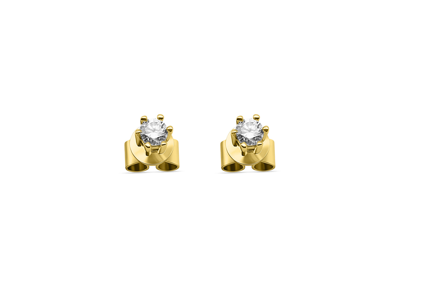 Ohrstecker Solitär mit 0,1ct Diamanten in 750 (18K) Gelbold 6-Krappenfassung