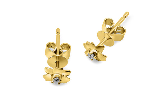 Ohrstecker Blume mit 0,034ct Diamanten aus 375 (9K) Gelbgold