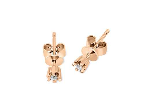 Ohrstecker Solitär mit 0,05ct Diamanten in 375 (9K) Rotgold 6-Krappenfassung