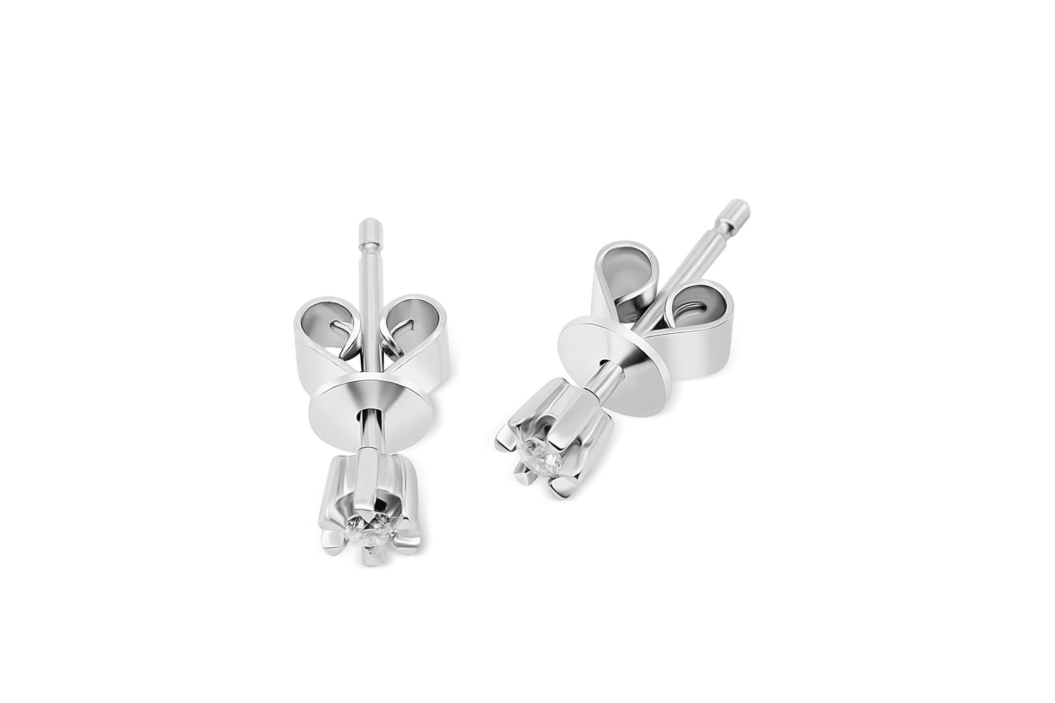 Ohrstecker Solitär mit 0,05ct Diamanten in 375 (9K) Weißgold 6-Krappenfassung