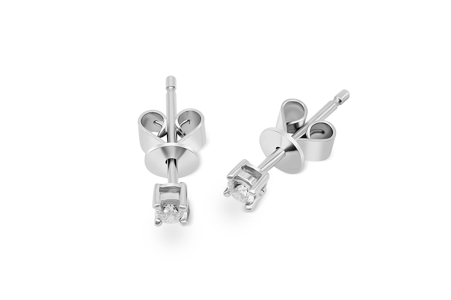 Ohrstecker Solitär mit 0,1ct Diamanten in 750 (18K) Weißgold 4-Krappenfassung