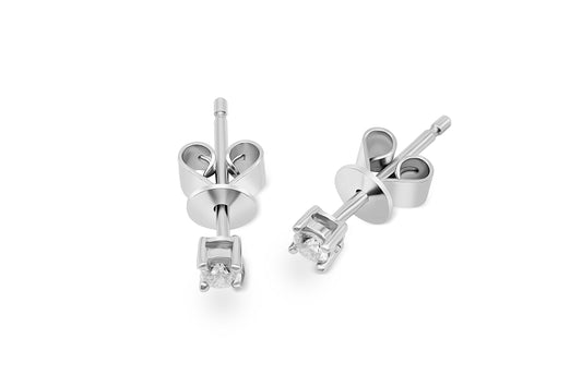 Ohrstecker Solitär mit 0,1ct Diamanten in 750 (18K) Weißgold 4-Krappenfassung