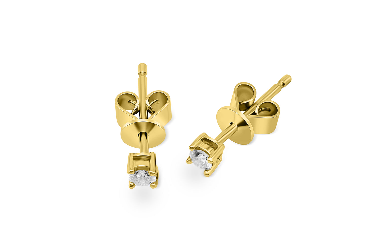 Ohrstecker Solitär mit 0,1ct Diamanten in 750 (18K) Gelbgold 4-Krappenfassung