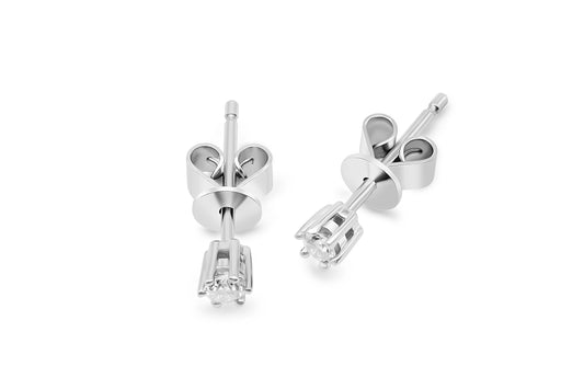 Ohrstecker Solitär mit 0,1ct Diamanten in 750 (18K) Weißgold 6-Krappenfassung