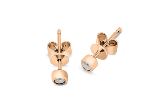 Ohrstecker Solitär mit 0,11ct Diamanten in 750 (18K) Rotgold Zargenfassung