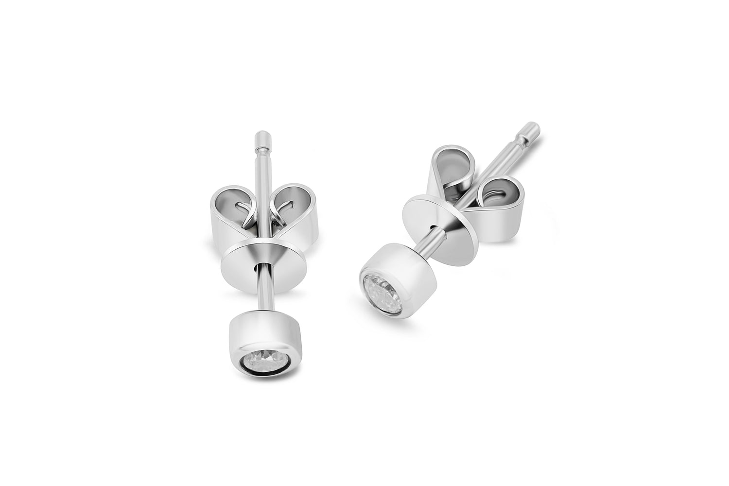 Ohrstecker Solitär mit 0,11ct Diamanten in 750 (18K) Weißgold Zargenfassung