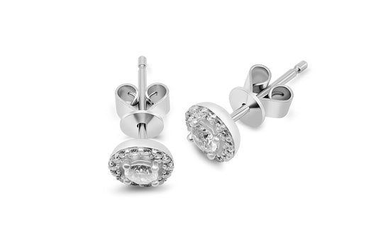 Ohrstecker Solitär umrandet mit 0,34ct Diamanten in 750 (18K) Weißgold