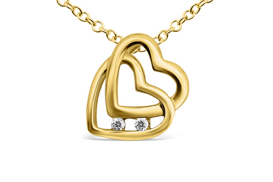 Anhänger Zwei Herzen Gold mit Diamanten - 750 Gelbgold 0,02ct Diamantanhänger an Kette