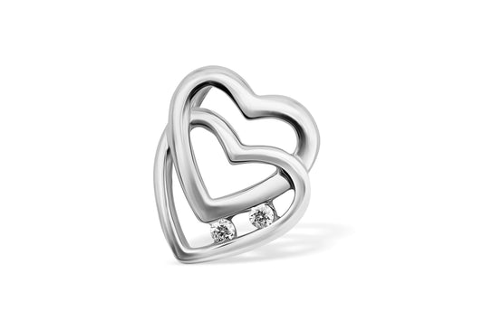 Anhänger Zwei Herzen Gold mit Diamanten - 750 Weißgold 0,02ct Diamantanhänger