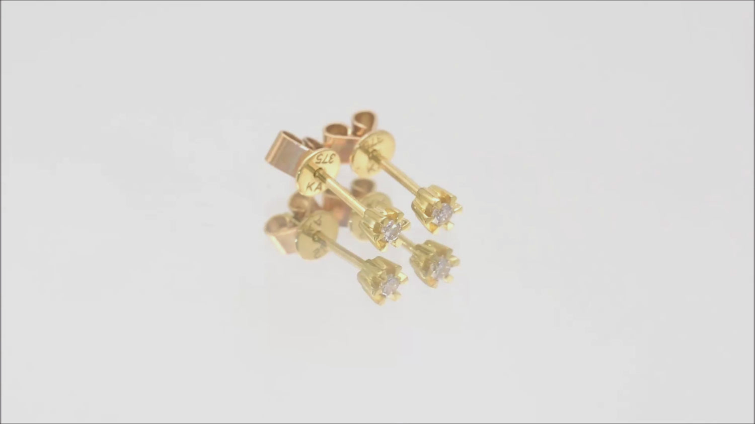 Ohrstecker Solitär mit 0,05ct Diamanten in 375 (9K) Gelbgold 6-Krappenfassung Video