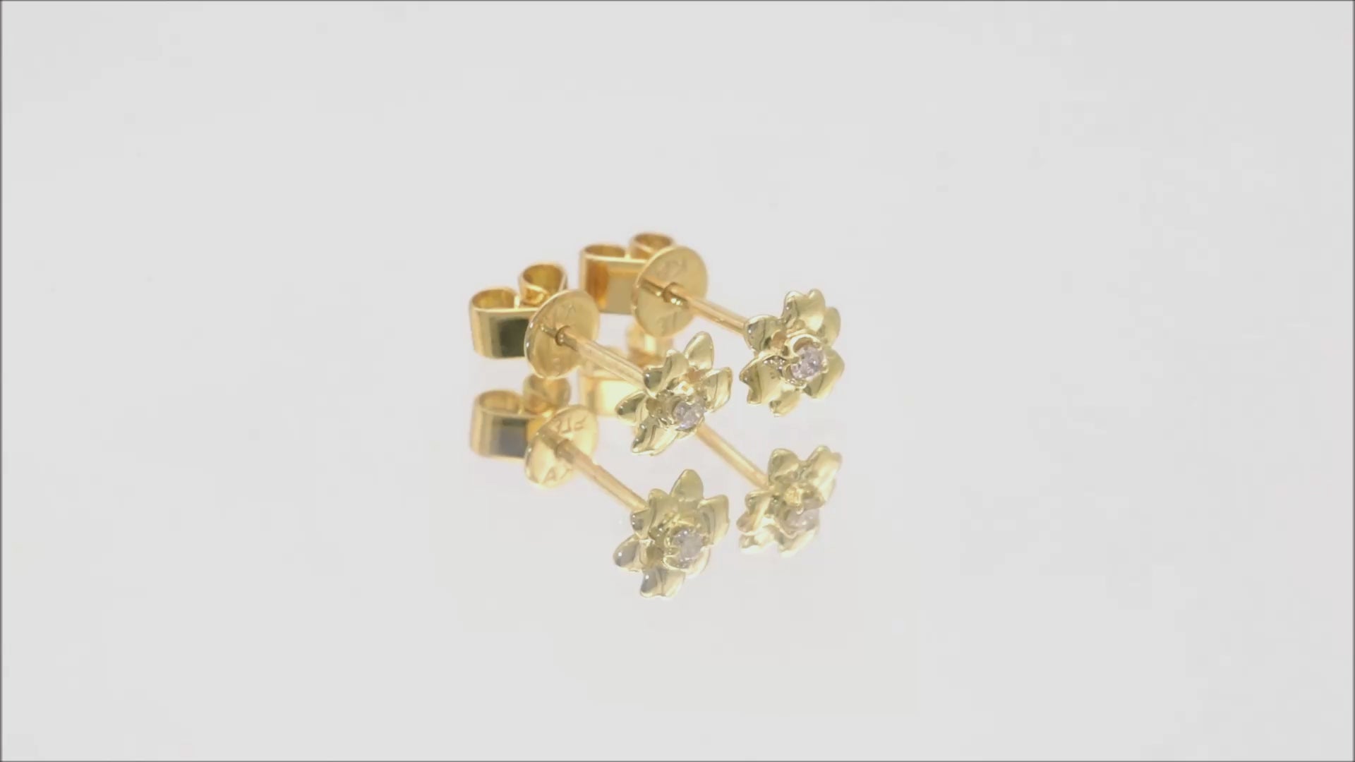 Ohrstecker Blume mit 0,034ct Diamanten aus 375 (9K) Gelbgold Video